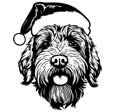 Noel Baba Şapkası Giyen Şenlikli Köpek Vintage Çizim Biçimi