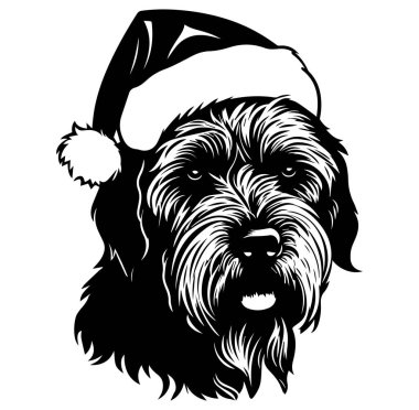 Siyah ve Beyaz Tasarım 'da Noel Baba Şapkası Giyen Kutlama Köpeği