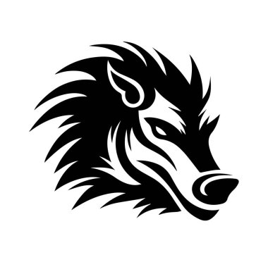 Vahşi Yaban Domuzu Başı Silueti Sanatsal Grafik Tasarımı