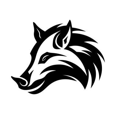 Cesur Siyah ve Beyaz Yaban Domuzu Başlı Grafik Çizim Tasarımı