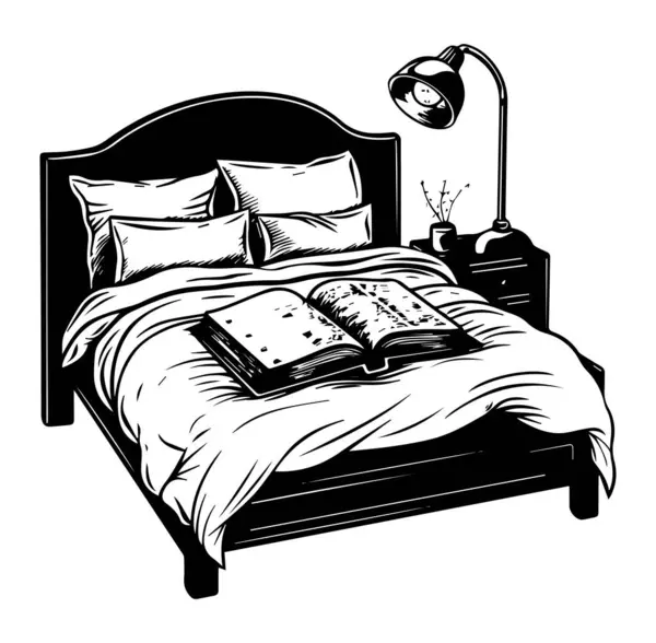 Açık Kitap ve Okuma Lambası Aydınlatmasıyla Konforlu Yatak