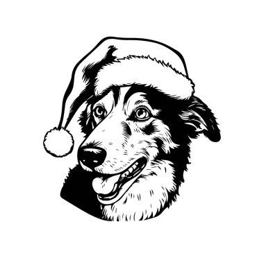 Neşeli Köpek Bayram Sahnesinde Noel Baba Şapkası Giyiyor