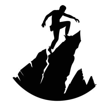 Doğada Rocky Zirvesi tırmanan bir dağcının silueti