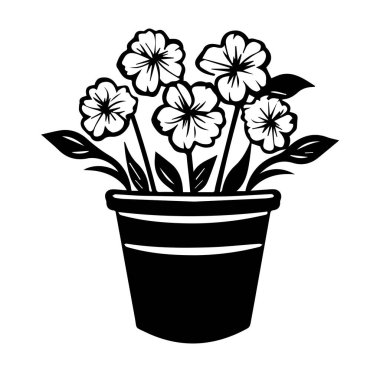 Çiçekli Çiçek Saksının Siyah ve Beyaz ResmiComment