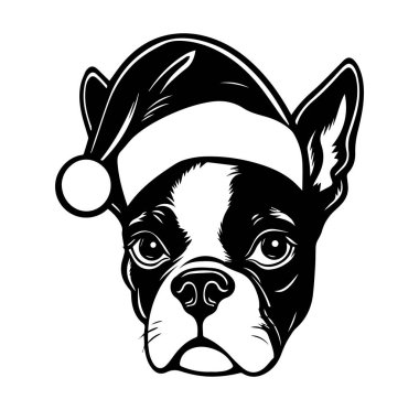 Bayram tezahüratı için Noel Baba Şapkalı Fransız Bulldog 'u