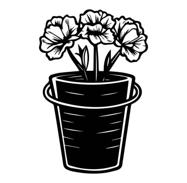 Çiçekli Çiçek Saksının Siyah ve Beyaz ResmiComment