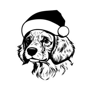 Siyah ve Beyaz Tarzlı Sevimli Köpek Noel Baba Şapkası Giyiyor