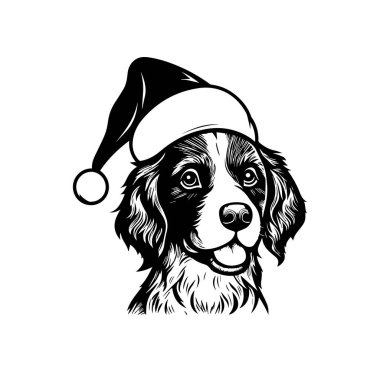 Tatil kutlamaları için Noel Baba Şapkası Giyen Sevimli Köpek