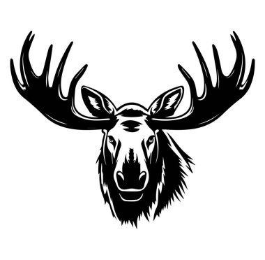 Görkemli Geyik Başının Siyah ve Beyaz Grafiği