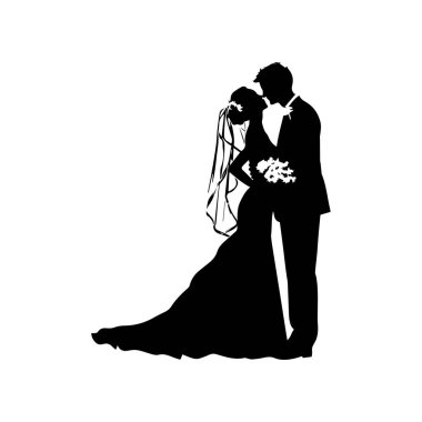 Gelin ve Damat 'ın Zarif Silueti Romantik Düğün Zamanı Aşk ve Kutlama Temaları' nda Kucaklıyor