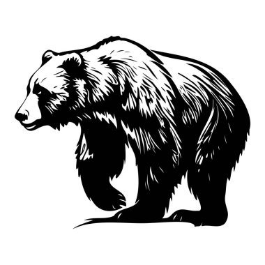 Vahşi Yaşam ve Doğa Çizimleri İçin Cesur Siyah ve Beyaz Sanatsal Stili Görkemli Ayı Silueti