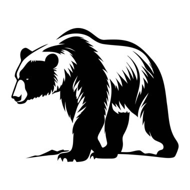 Görkemli Siyah ve Beyaz Ayı Silueti Rocky Arazisinde Basit Bir Arkaplan Karşısında Gururla Duruyor