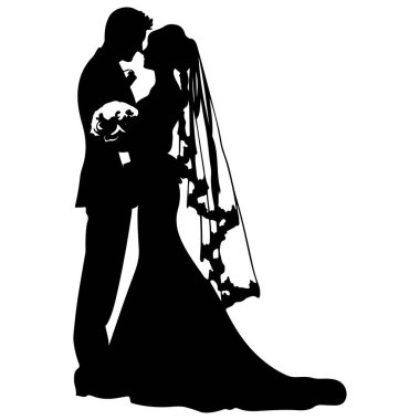 Gelin ve Damat 'ın Zarif Silueti Buketler ve Peçe Elementleriyle Romantik Düğün Anında Sarılmak