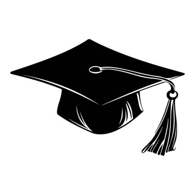 Eğitim ve başarı temaları için püskül tasarımlı mezuniyet şapkasının siyah silueti