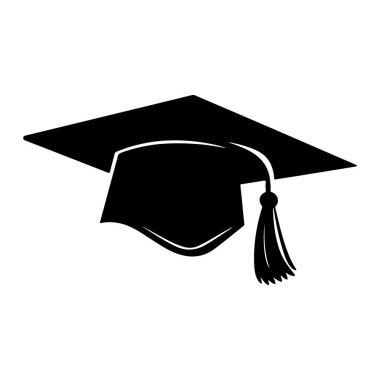 Akademik başarı ve başarıyı temsil eden püsküllü siyah mezuniyet şapkası silueti.