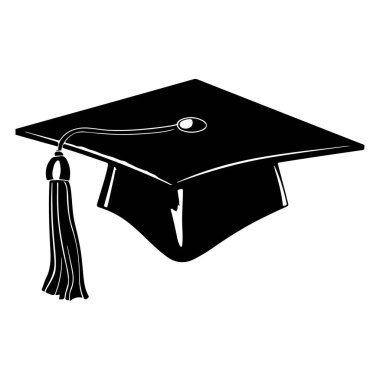 Eğitim ve akademik başarı için siyah mezuniyet şapkası silueti, başarıyı ve nitelikleri simgeliyor