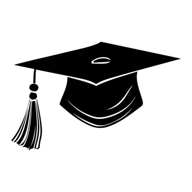 Eğitim ve başarı temalarında izole edilmiş püsküllü mezuniyet şapkasının siyah silueti