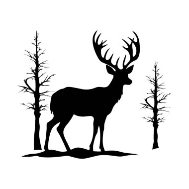 Yapraksız Ağaçlar Arasındaki Geyiğin Görkemli Silueti Doğa ve Vahşi Yaşam Teması Minimalist Tarzı