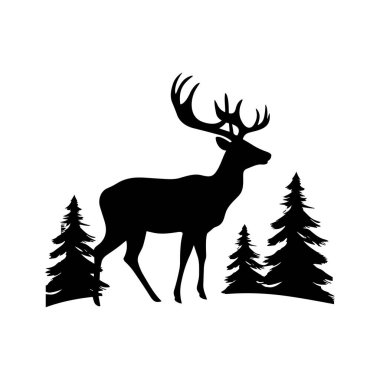 Evergreen Trees in Minimalist Tarzında Çevrelenmiş Bir Geyiğin Görkemli Silueti
