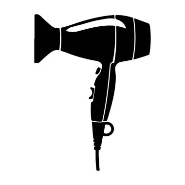 Silhouette of a Hair Dryer with Electrical Cord for Hair Styling and Personal Care Use