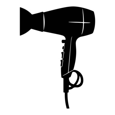 Silhouette of a Hair Dryer with Cord on a Plain Background for Hair and Beauty Themed Design or Decoration