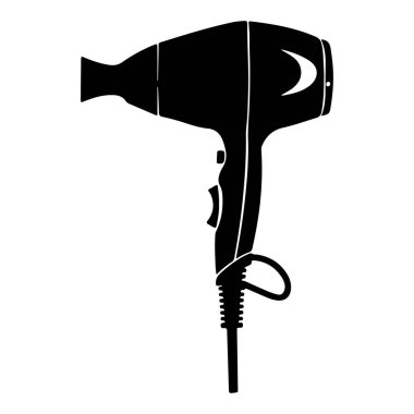 Silhouette of a Hair Dryer with Cord and Nozzle on a White Background for Personal Care and Beauty Theme