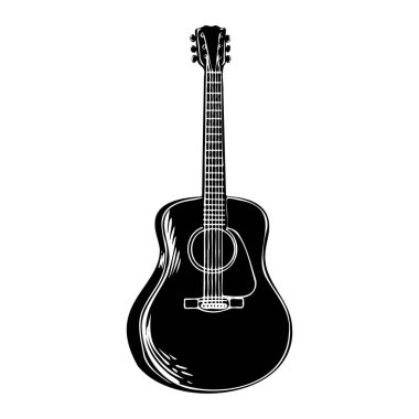 Elegant Silhouette of an Acoustic Guitar with Detailed String and Body Design for Art and Music Projects