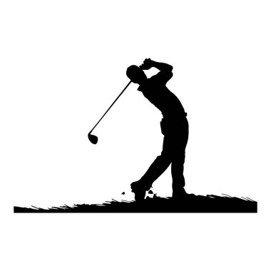 Silhouette of a Golfer in Action Swinging a Driver Club on the Golf Course During a Sunny Day with Grass Background
