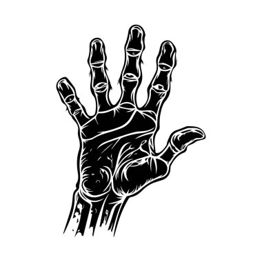 Gripping Black and White Illustration of a Reaching Hand with Detailed Finger Features and Dramatic Shadows