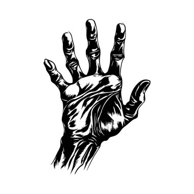 Artistic Black and White Illustration of an Outstretched Hand with Dramatic Lines and Textures for Creative Projects