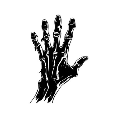 Detailed Illustration of a Skeletal Hand Reaching Outward in Black and White Line Art Design