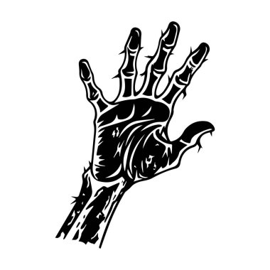 Grunge Style Illustration of an Outstretched Zombie Hand with Sharp Fingers and Distressed Details