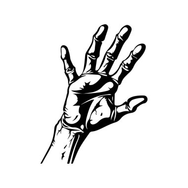 Artistic representation of a human hand reaching out, showcasing intricate details and expressive gestures in black and white