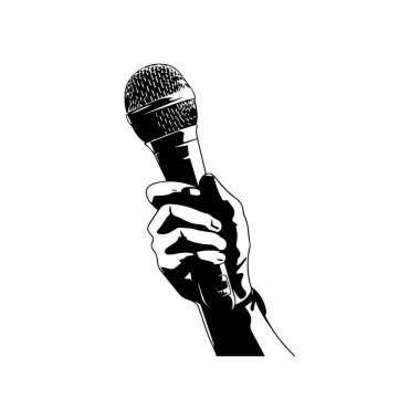 Hand Holding a Microphone in Black and White for Artistic and Musical Themes in Stock Photography