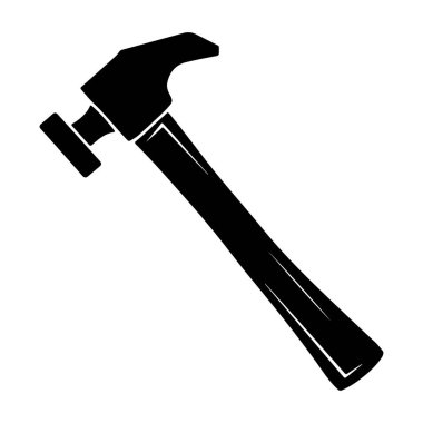 Black silhouette of a hammer tool showing a wooden handle and rounded head designed for construction and DIY projects