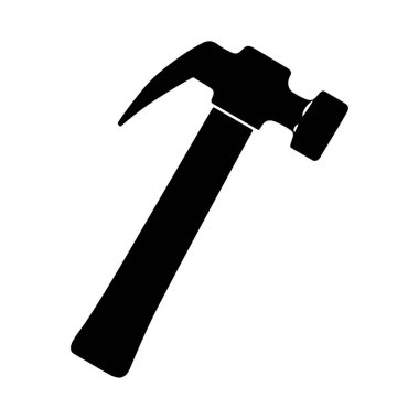 Black silhouette of a hammer on a white background ideal for construction, repair, and maintenance projects