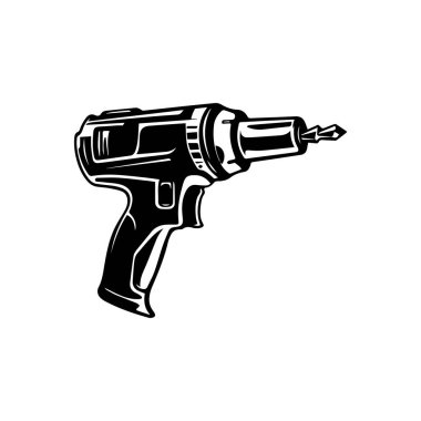Black and White Electric Drill Illustration for Construction and DIY Projects on Stock Photo Website