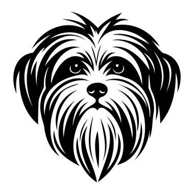 Siyah ve Beyaz Vektör Tarzında Detaylı Kürkü ve İfade Eden Gözleriyle Şirin ve Yumuşak Köpek Başlı Görüntü