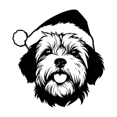 Noel Baba şapkası grafikli sevimli pofuduk köpek bayram kutlamaları ve neşeli mevsimlik dekorasyonlar için