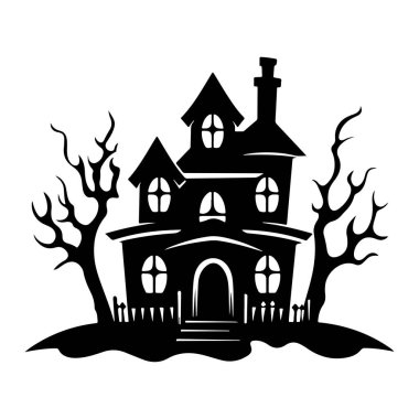 Terk Edilmiş Bir Evin Ürkütücü Silueti Cadılar Bayramı Teması İçin Karanlık ve Ürkütücü Bir Atmosferde Gnarled Trees ile çevrili