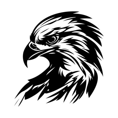 Yaratıcı Tasarımlarda Kullanılacak Ayrıntılı Tüy Dokusuyla Siyah ve Beyaz Görkemli Kartal Kafa İllüstrasyonu