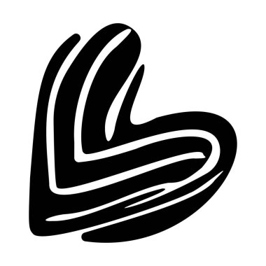 Soyut siyah-beyaz kalp şekli akış çizgileri ve kıvrımlarla sanatsal amaçlar için beyaz bir arkaplanda izole edilmiş.