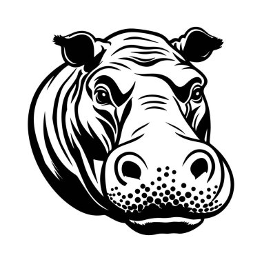 Siyah ve Beyaz Biçimli Hippopotam Başı Sanatsal Temsilde Eşsiz Özellikler ve Özellikleri Gösteriyor