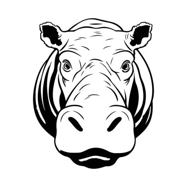 Güçlü Özellikleri ve Yaratıcı ve Sanatsal Projeler İçin Kalın Çizgileri olan Bir Hippopotamus Başının Zarif Şablonu
