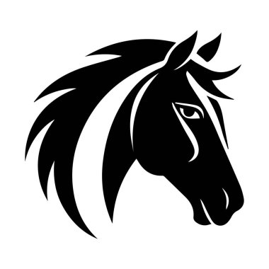 At kafasının zarif siyah silueti, akışkan yeleler ve sanatsal ve markalaşma için büyüleyici özellikler.