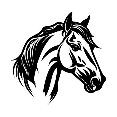 Yaratıcı Projeler İçin Ayrıntılı Değerli Tasarım ve Sanatsal Özelliklerle Zarif Siyah ve Beyaz At Başı İllüstrasyonu