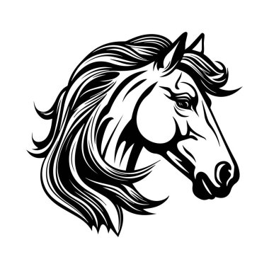 Zarif siyah-beyaz çizgili sanat çizgisi görkemli bir at kafası yaratıcı tasarımlar için dalgalı yele detaylarıyla