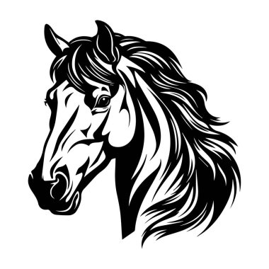 Siyah ve Beyaz Sanatsal Resimde Görkemli At Kafası Biçimlendirilmiş Tasarımda Uçan Yelesi