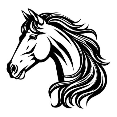 Siyah ve Beyaz Çizgili Sanatsal Tasarım Akan Yelesi ile Zarif ve Görkemli At Başı İllüstrasyonu