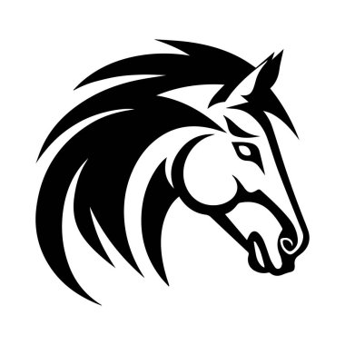 Sanat ve Yaratıcı Tasarım Projeleri İçin Uçan Yelesi olan Bir At Başının Zarif Siyah Silüeti